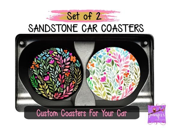 Floral Sand Stone Car Coaster, Cup Holder Coaster, Gift for Her, Bridesmaid Box, Gift Box, Teacher G