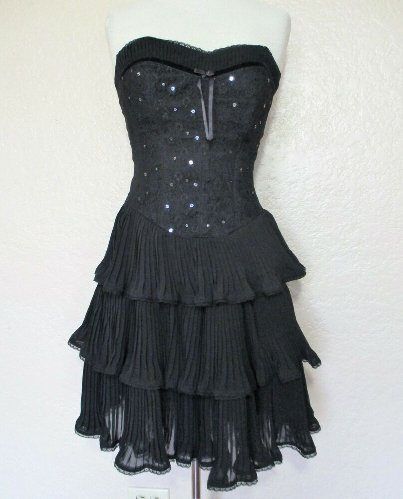 Betsey Johnson Corset Dress S strapless black lace bodice