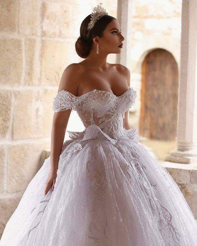 Details about / Princess Off-Shoulder Ball Gown Lace Wedding Dress Satin Bridal Gown Custom Size