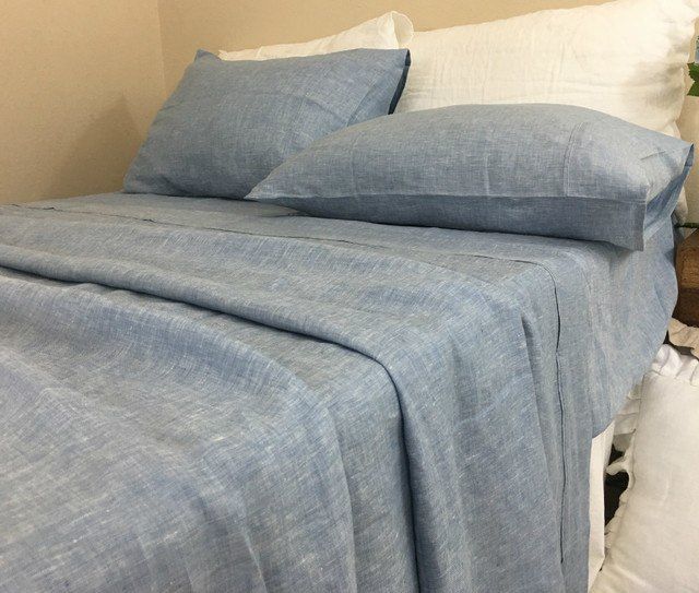 Chambray Surf Blue Linen Bed Sheets Best Pinterest Chambray Surf Blue Linen Bed Sheets Affordable Natural Hypoallergenic Bacteria Resistant Bedding