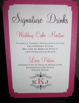 Custom Signature Drink Sign For Wedding Name And Ings From Custom Signature Drink Sign For Wedding Name And Ings From Real Bride Groom