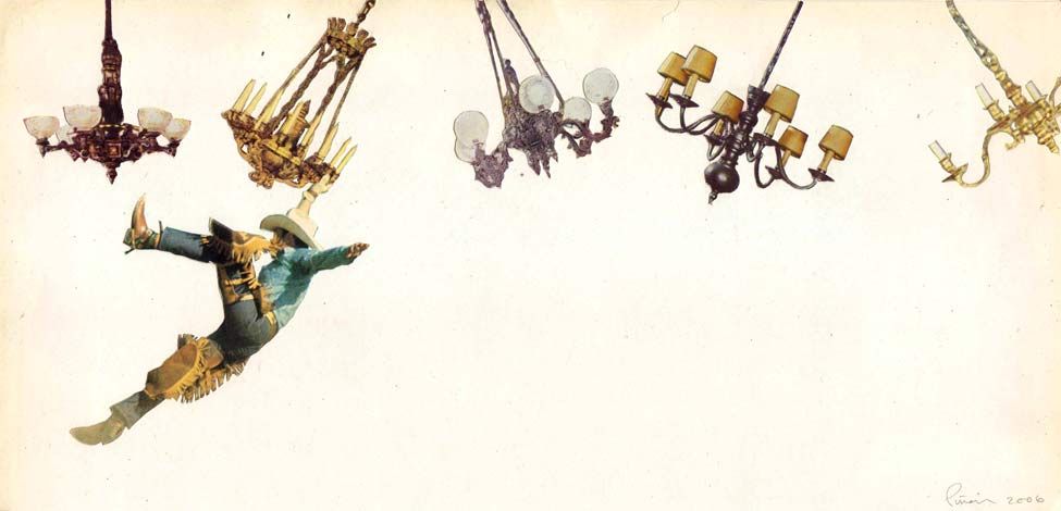 Cowboy Swinging From Chandeliers Chandelier Art Collage Artists