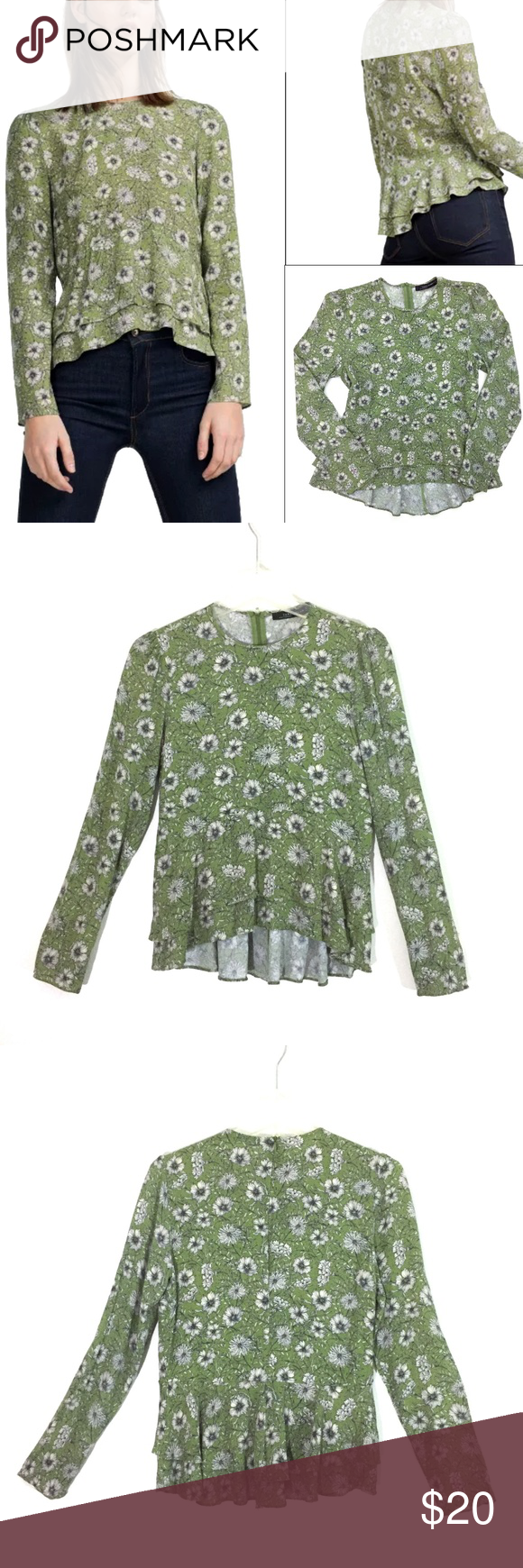 zara green floral top