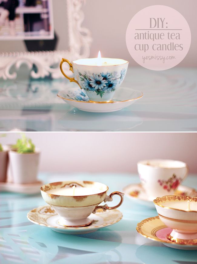 Party Favor Gift for Girlfriend Handmade Soy Candle in Vintage Teacup