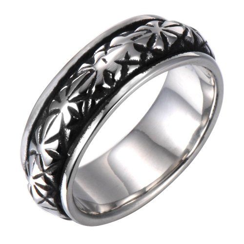 Anello UOMO Righe Argentato Nero in ACCIAIO Inox Stainless Steel Vintage Dark