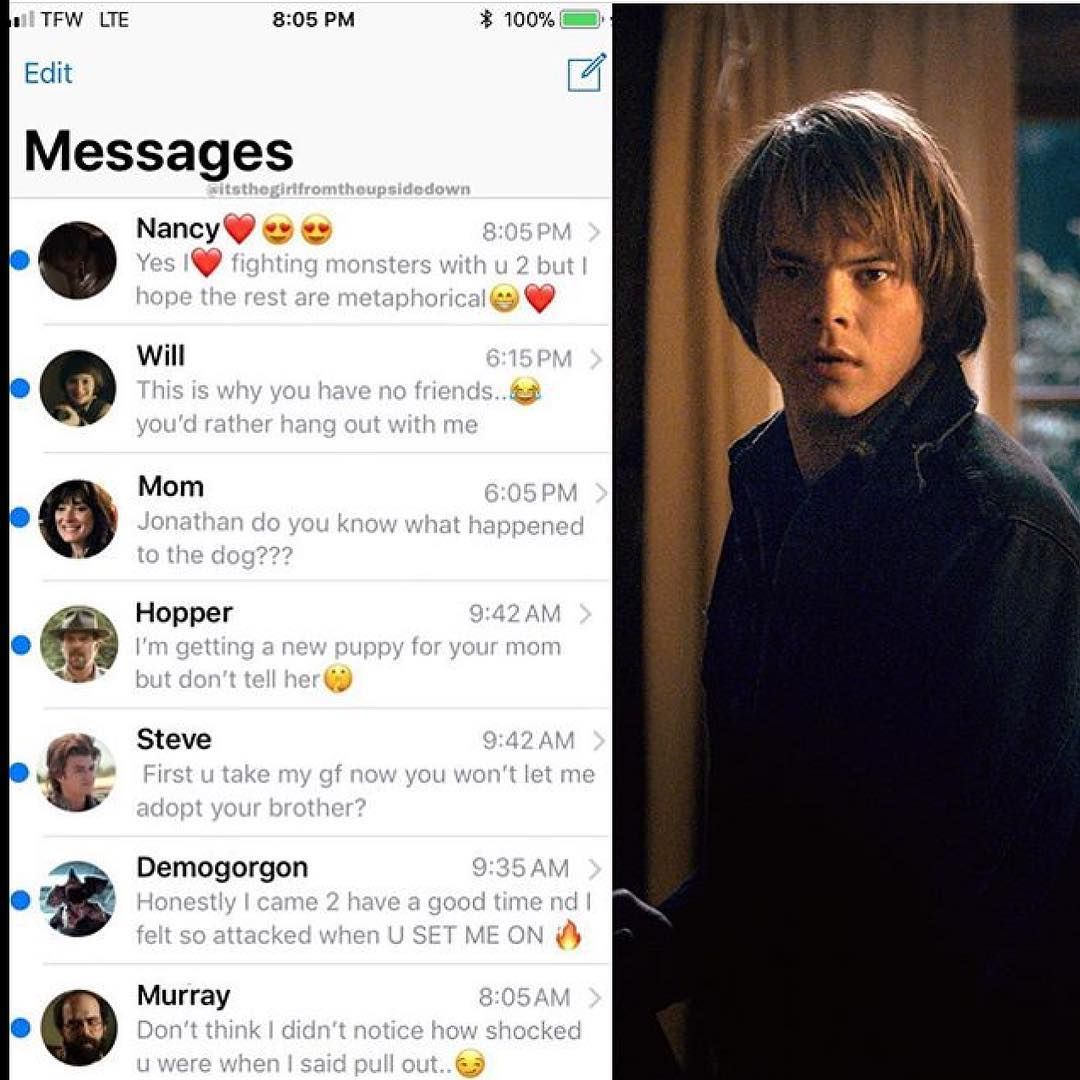 Jonathan's phone#strangerthings #strangerthingsmemes #lol #funny #love #netflix #milliebobbybrown #amazing #finnwolfhard #instagood #calebmclaughlin #gatenmatarazzo Stranger Things Quote, Stranger Things Have Happened, Stranger Things Steve, Stranger Things Characters, Stranger Things Aesthetic, Funny Love, Really Funny, Saints Memes, Having No Friends