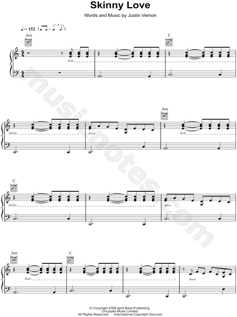 skinny love bon iver sheet music pinterest bon iver sheet i can t make you love me bon iver sheet music