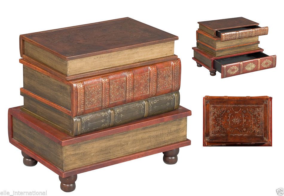 Book Side Accent Table 2 Drawers Leather Wood Fabric Velvet New