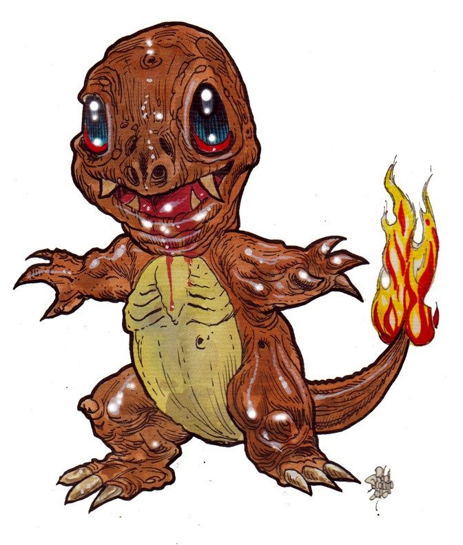 Zombie Art : Charmander Pokemon Go! Cute Zombie, Zombie Art, Pokemon Tattoo, Pokemon Art, Charmander, Various Artists, Scooby Doo, Goes, Tattoo Designs