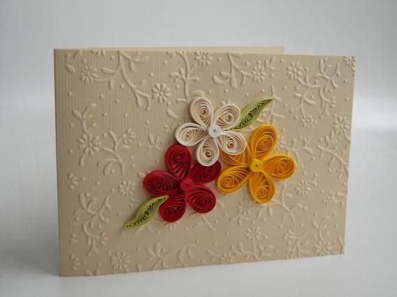 Items similar to Quilling card / Birthday card / Flowers card / Red and orange card / Floral wedding invitation on Etsy