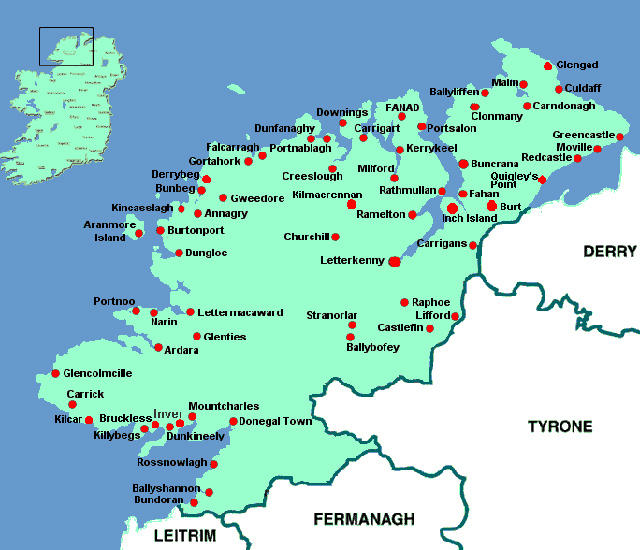 map of towns in Donegal Donegal, Donegal ireland, County donegal