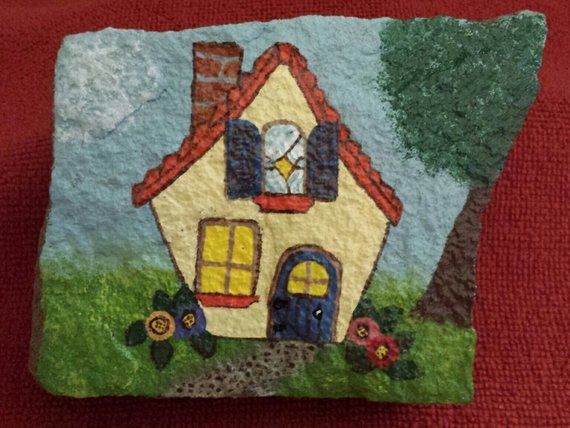 WELCOME HOME Cozy Cottage Rock Acrylic Handpainted Flagstone | Etsy