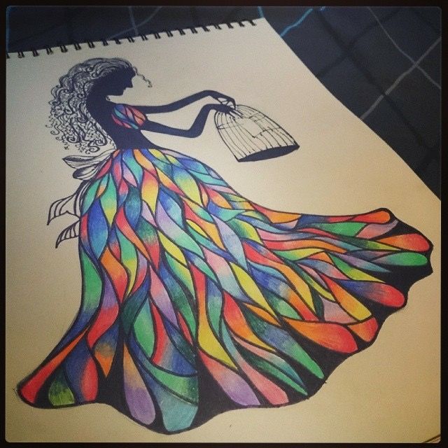 birds and freedom colorful lady sketch art sketches in 2018