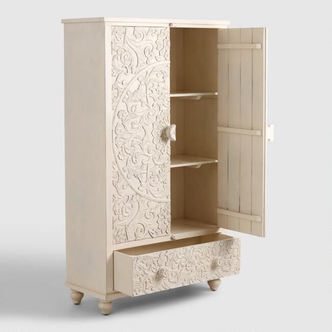 White Carved Wood Fl Armoire With Images Wooden