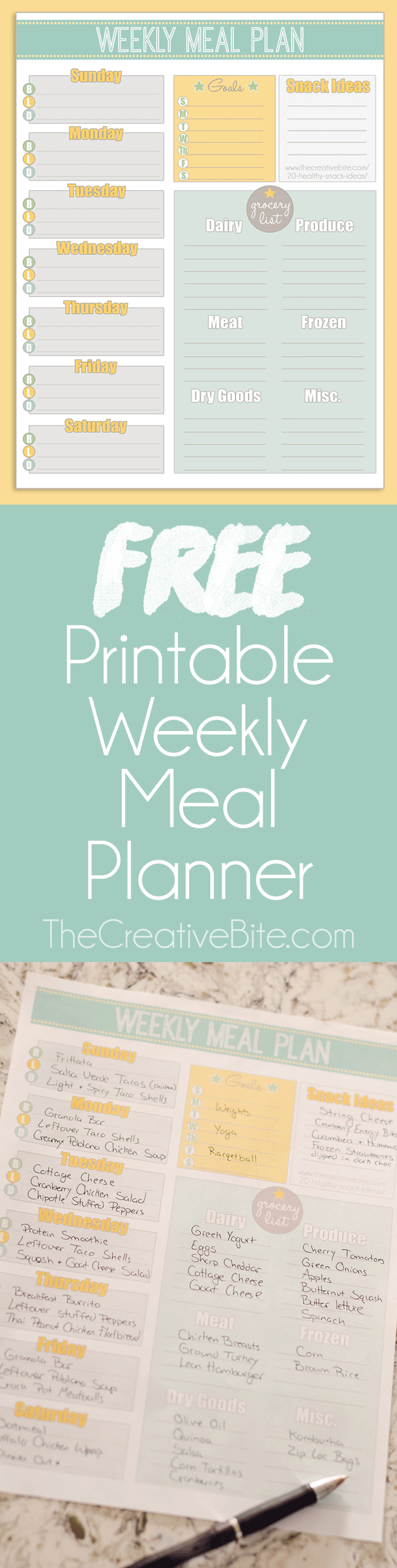 use this free printable weekly meal planner to organize your menu