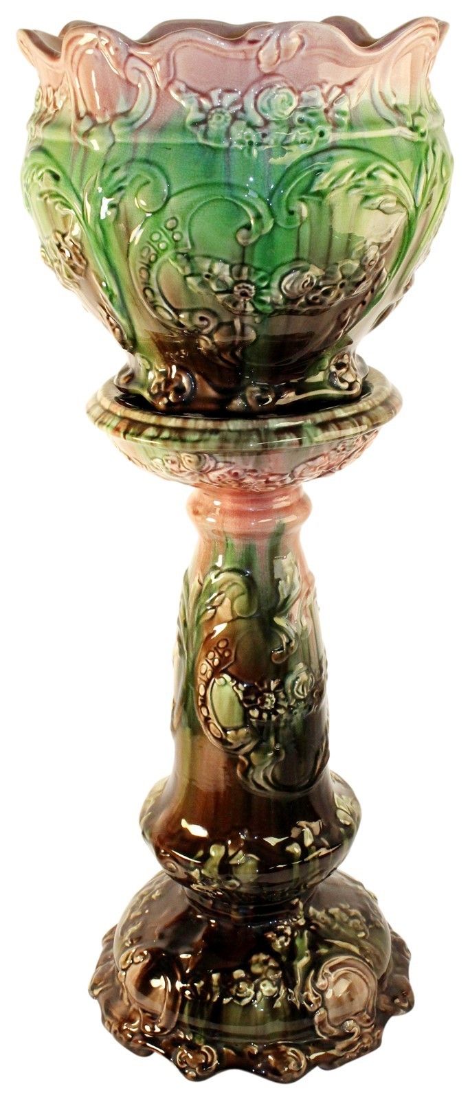 Weller Pottery Majolica Colorful Jardiniere And Pedestal From Just Art Pottery Pottery Art Majolica Collectible Pottery