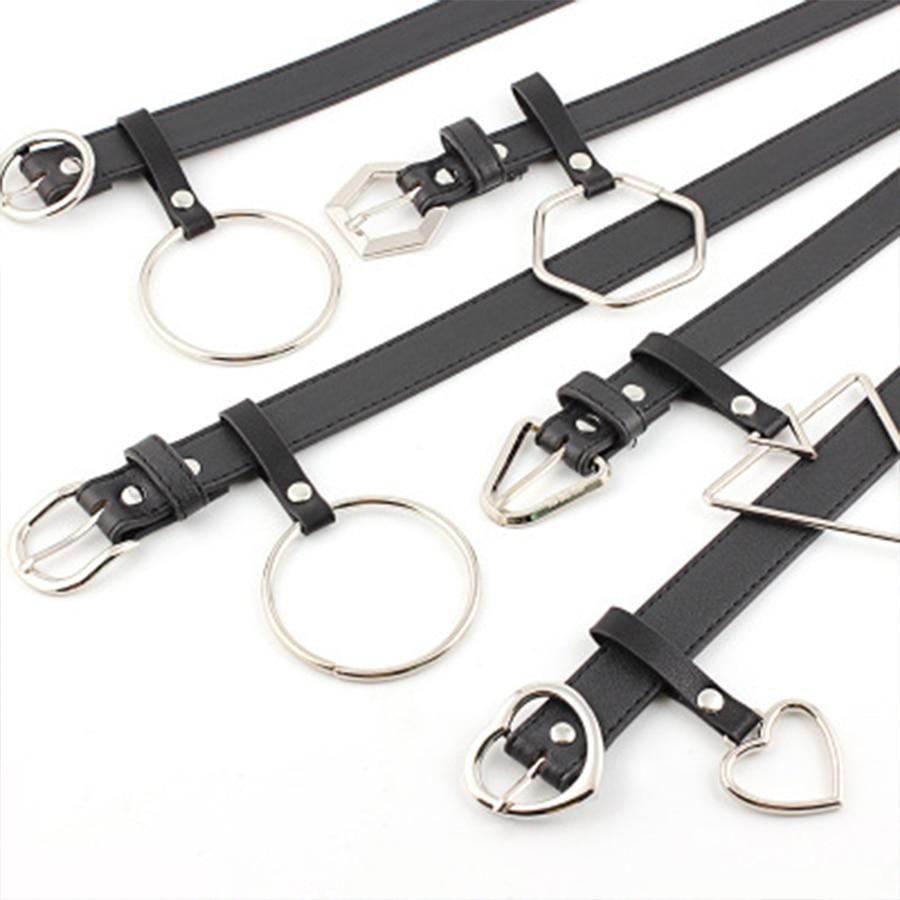 The new ladys leather belt is decorated with fashionable pin straps.