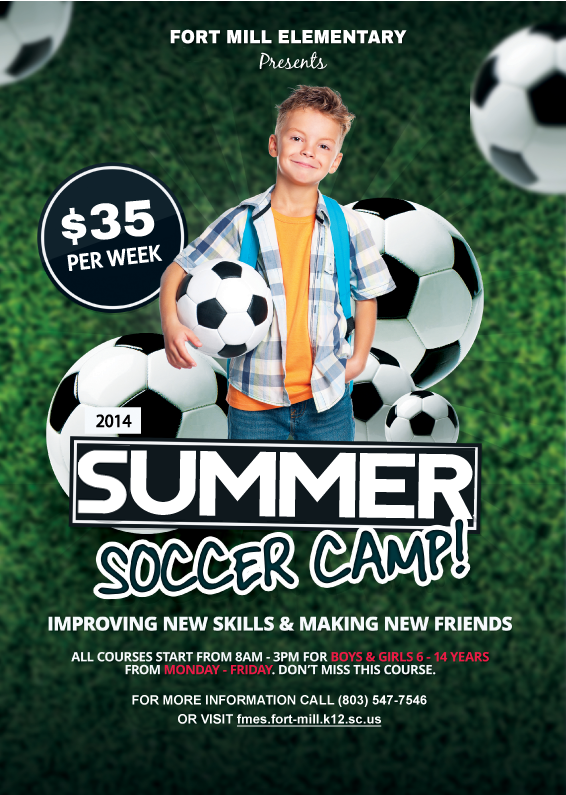 summer soccer camp fort mill elementary flyer design flyerdesign soccer camps flyer hand out