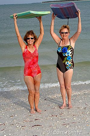 Old Ladies Swimming Active Older Women At Beach Royalty Free