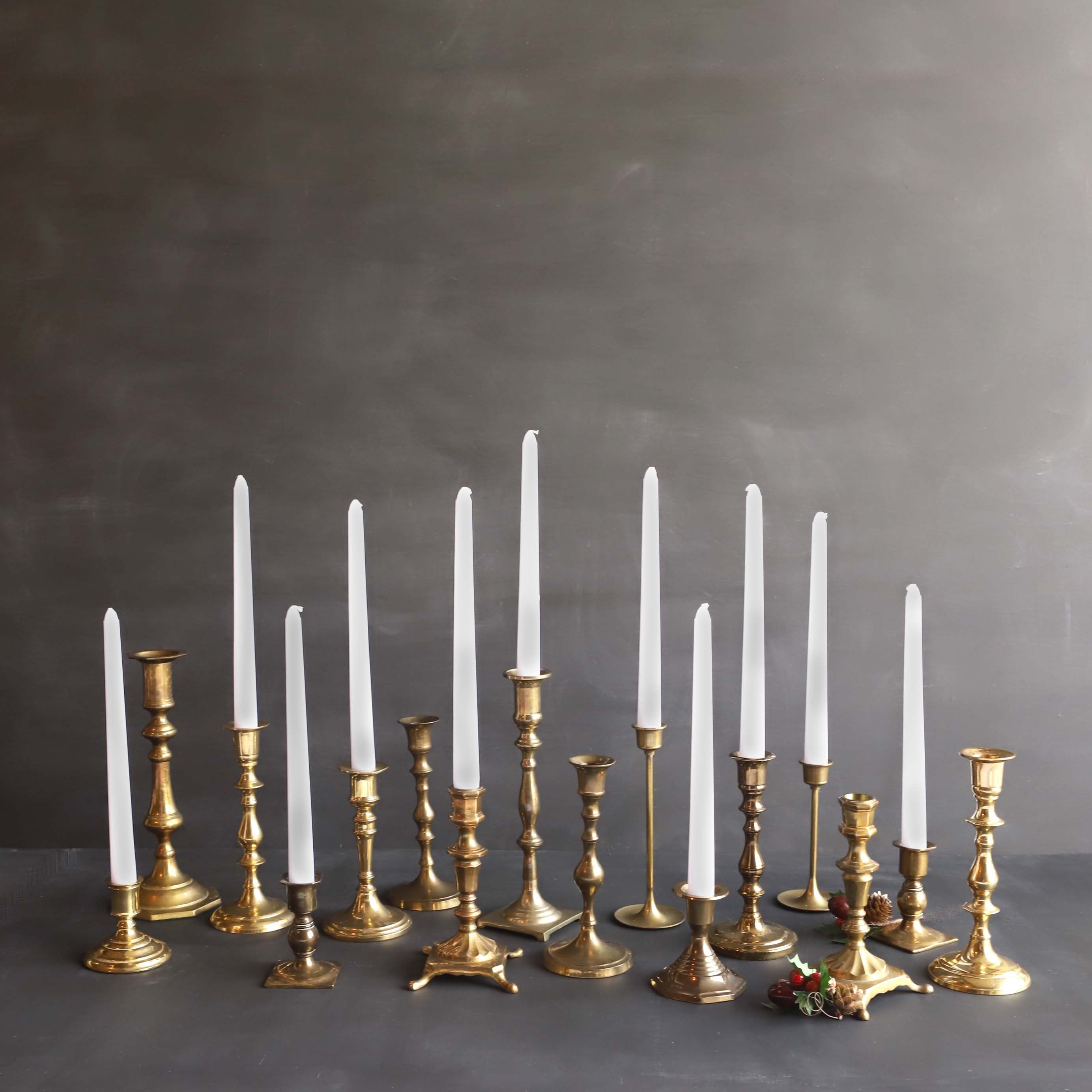 "All of our candlesticks are Vintage (or Antique) & solid brass so they will show signs of use, but they can be polished! SOLD INDIVIDUALLY, please choose your candle from the dropdown menu. Love the \"eclection\" look of solid brass vintage candlesticks? So do we! We are offering individual candle holders from our eclectic collection These are sold individually so you can choose a single candlestick or multiples to create or add to your own \"eclection\"! Height and the most notable condition i Antique Candles, Gold Candles, Vintage Candles, Gold Candle Holder Centerpieces, Candle Decor, Antique Brass Candlesticks, Candlestick Centerpiece, Boho Candle, Candleholders