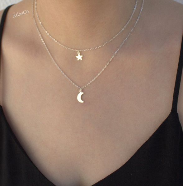 Versilberte Ketten - Halbmond und Stern Silber Mond und Stern Schichtun - ein De...