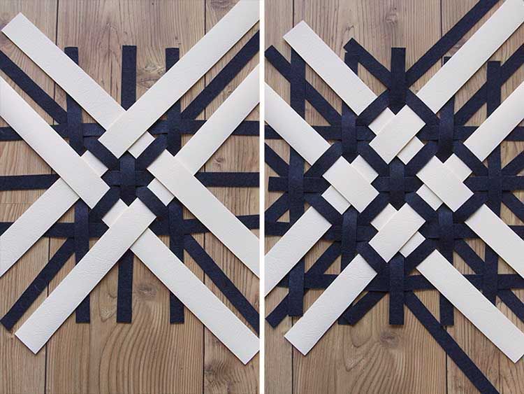 DIY-Anleitung: Kissen aus Filz und Kunstleder mit diagonalem Muster nähen via D...