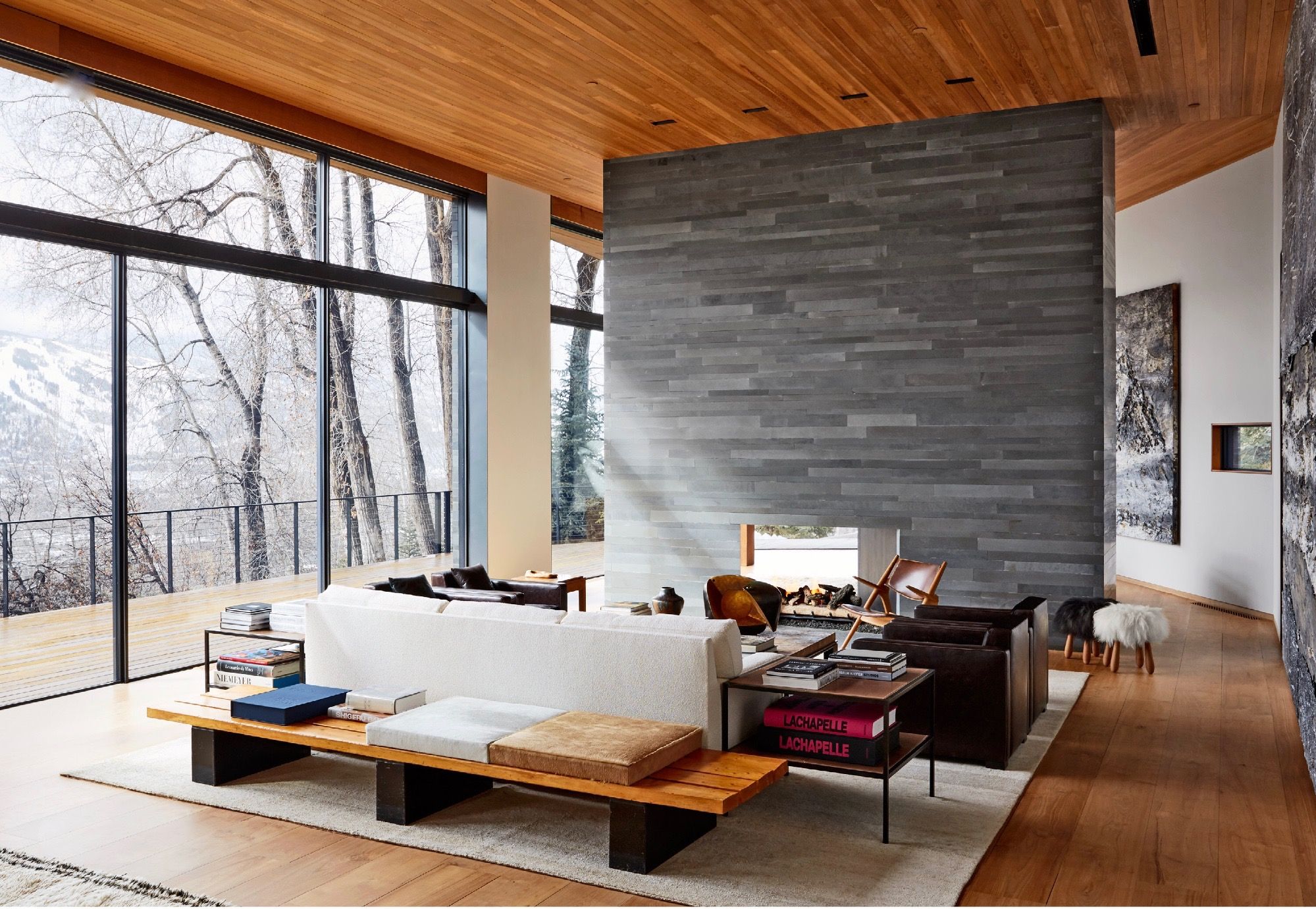 A Slate Wall Surrounds The Living Room Fireplace In Peter A Slate Wall Surrounds The Living Room Fireplace In Peter