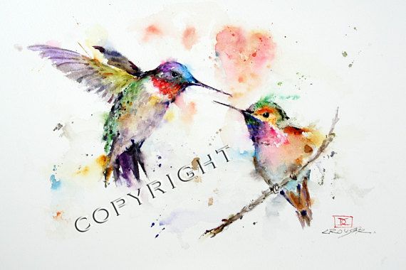 Hummingbirds Lovebirds Canvas Print Wall Art by Dean Crouser Watercolor