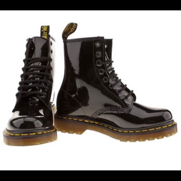 Women's patent dr martins | Black patent leather boots, Patent boots ...