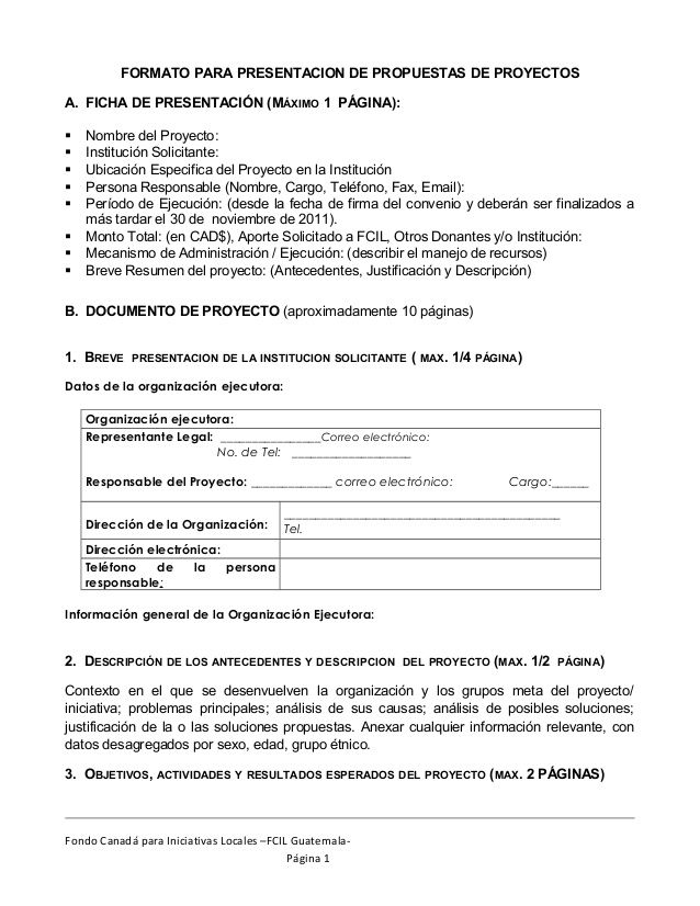 Formato presentación proyectos Presentaciones, Formato