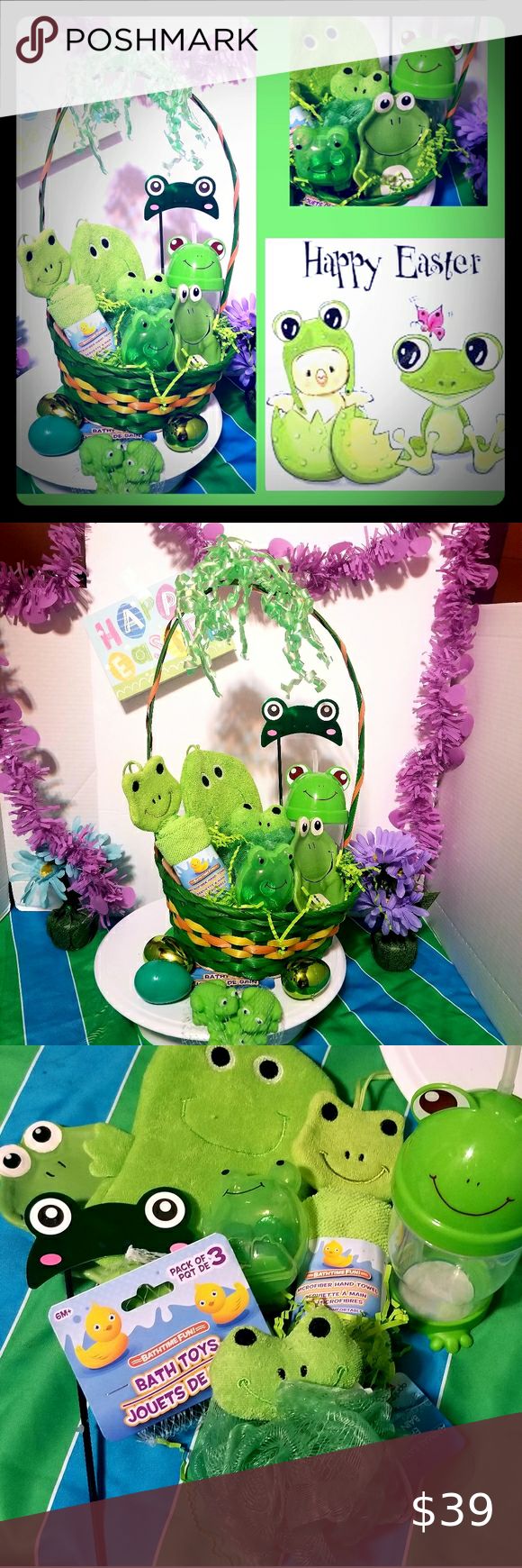 Baby's Frog theme Easter Gift Bath Basket Too Cute 🐸 Baby's Bath Time Fun Gi...
