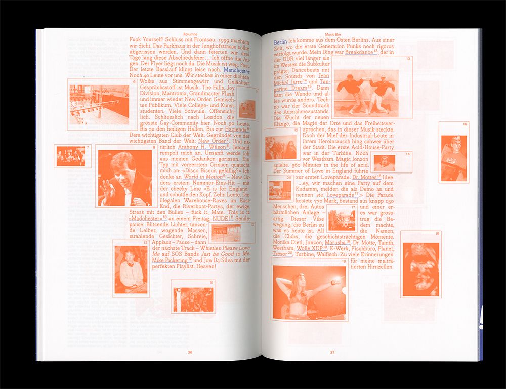 zweikommasieben is a Swiss magazine that has been devoted to the documentation of contemporary club culture since the summer of 2011. The magazine features artist interviews, essays and columns as well as photography, illustration and graphics. In additio… Graphic Design Posters, Graphic Design Typography, Graphic Design Illustration, Editorial Design Magazine, Editorial Layout, Page Layout Design, Book Layout, Buch Design, Magazin Design