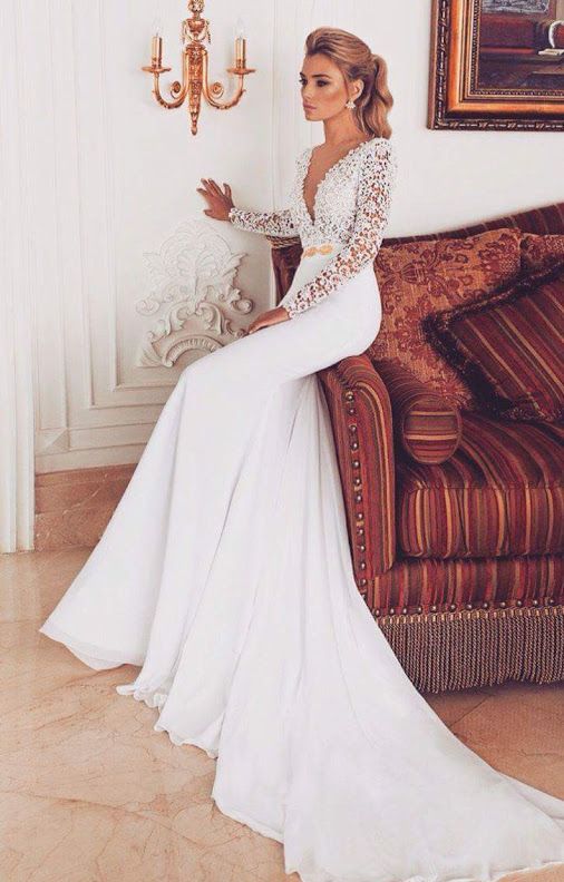 Long Sleeve Wedding Dresses with Turquoise