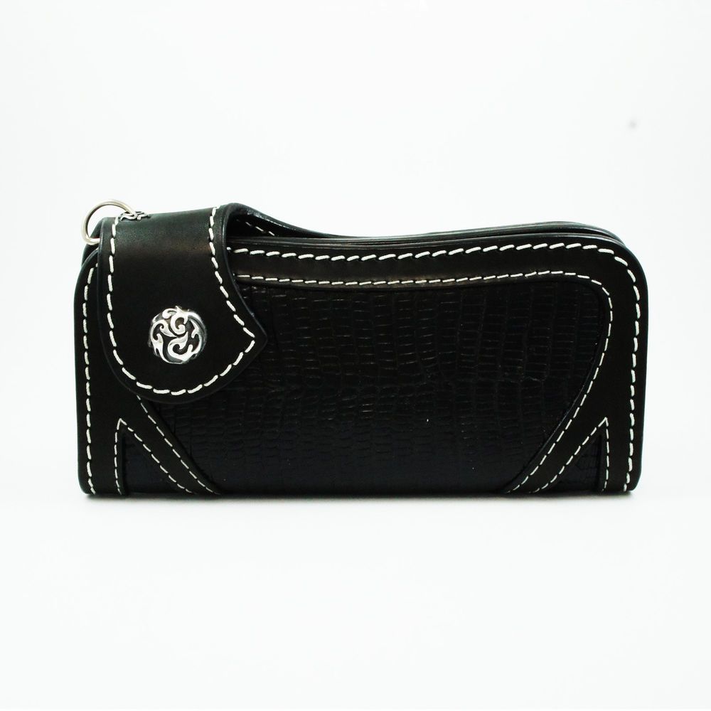 CROCODILE PATTERN STAMPED COW LEATHER HANDCRAFTED MEN/'S BIKER BIFOLD LONG WALLET