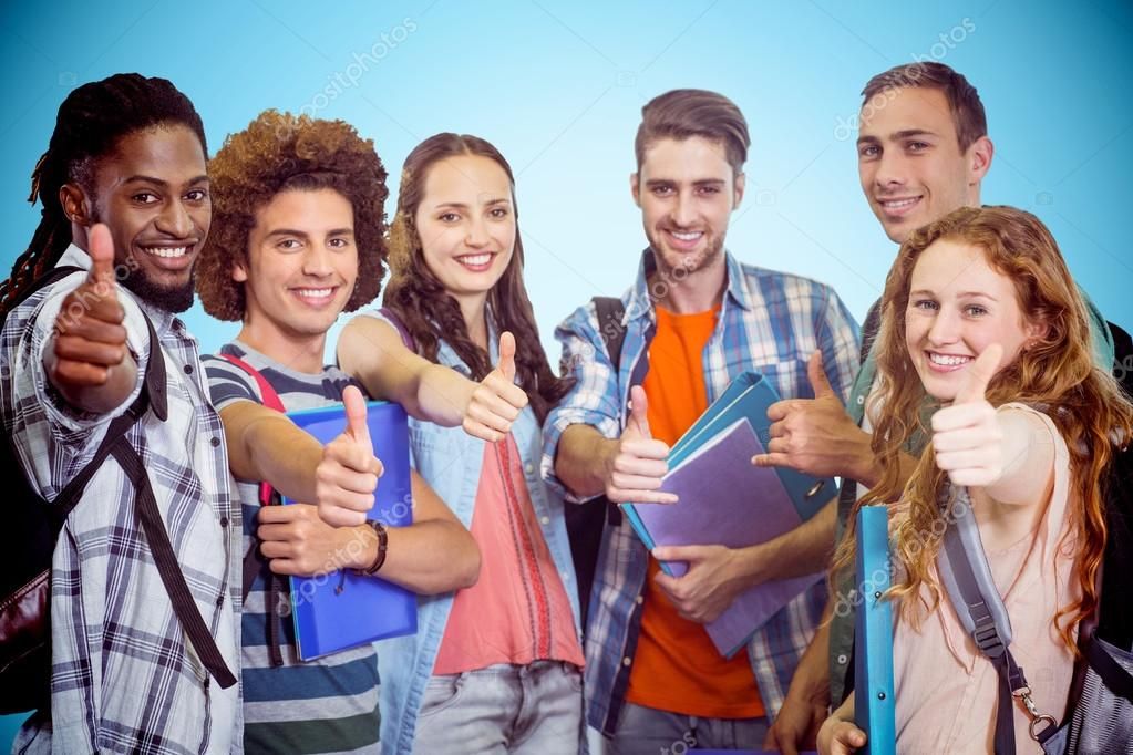 Group Of Students Doing Thumbs Up Royalty Free Stock Images
