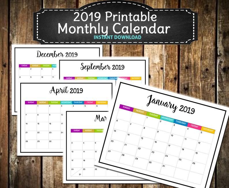 2019 bright cheery color printable monthly planner tall