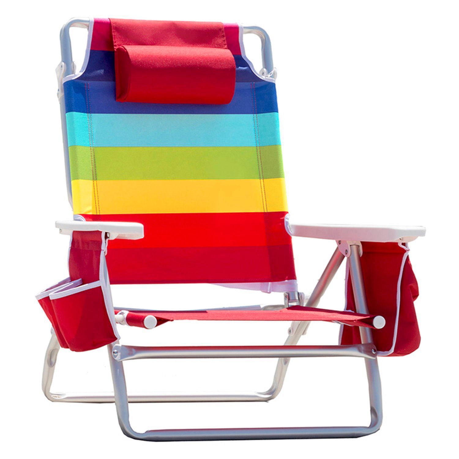 Nautica Beach Chair w Side Cooler Pouch & Cup Holders Rainbow