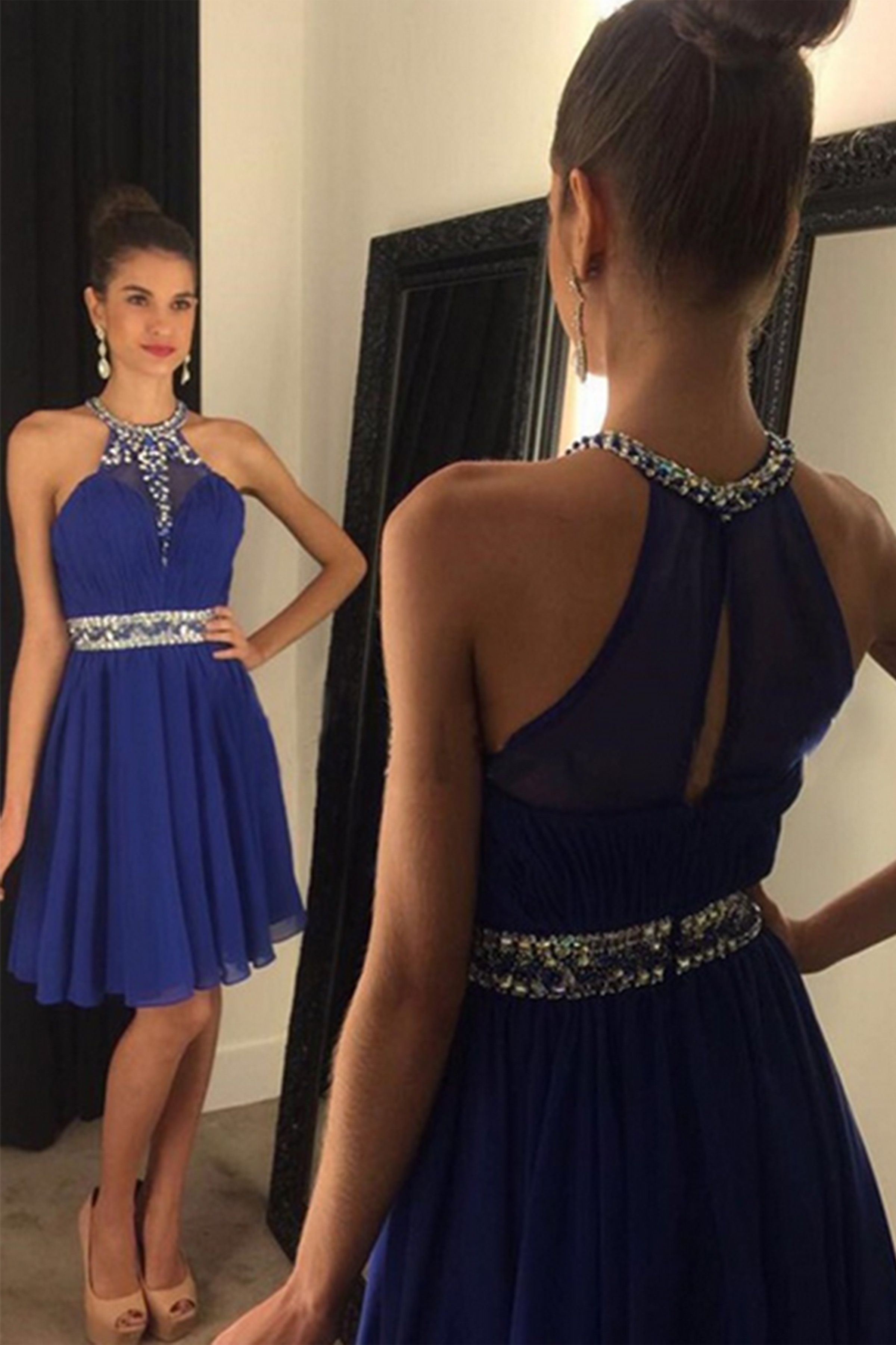 Teens in Short Halter Dresses