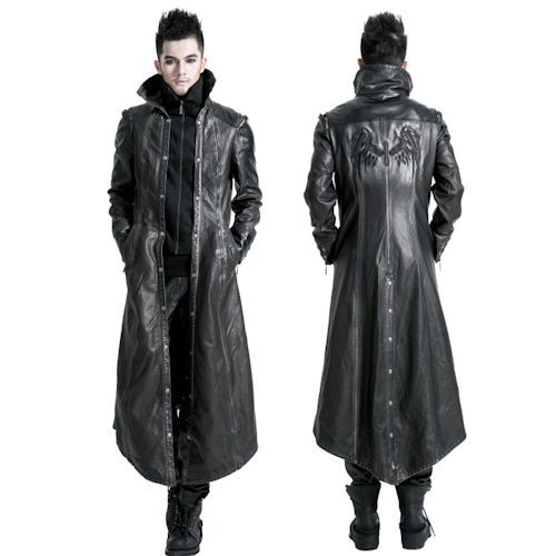 Men Black Faux Leather Long Gothic Coats Jackets Windbreakers Clothes ...