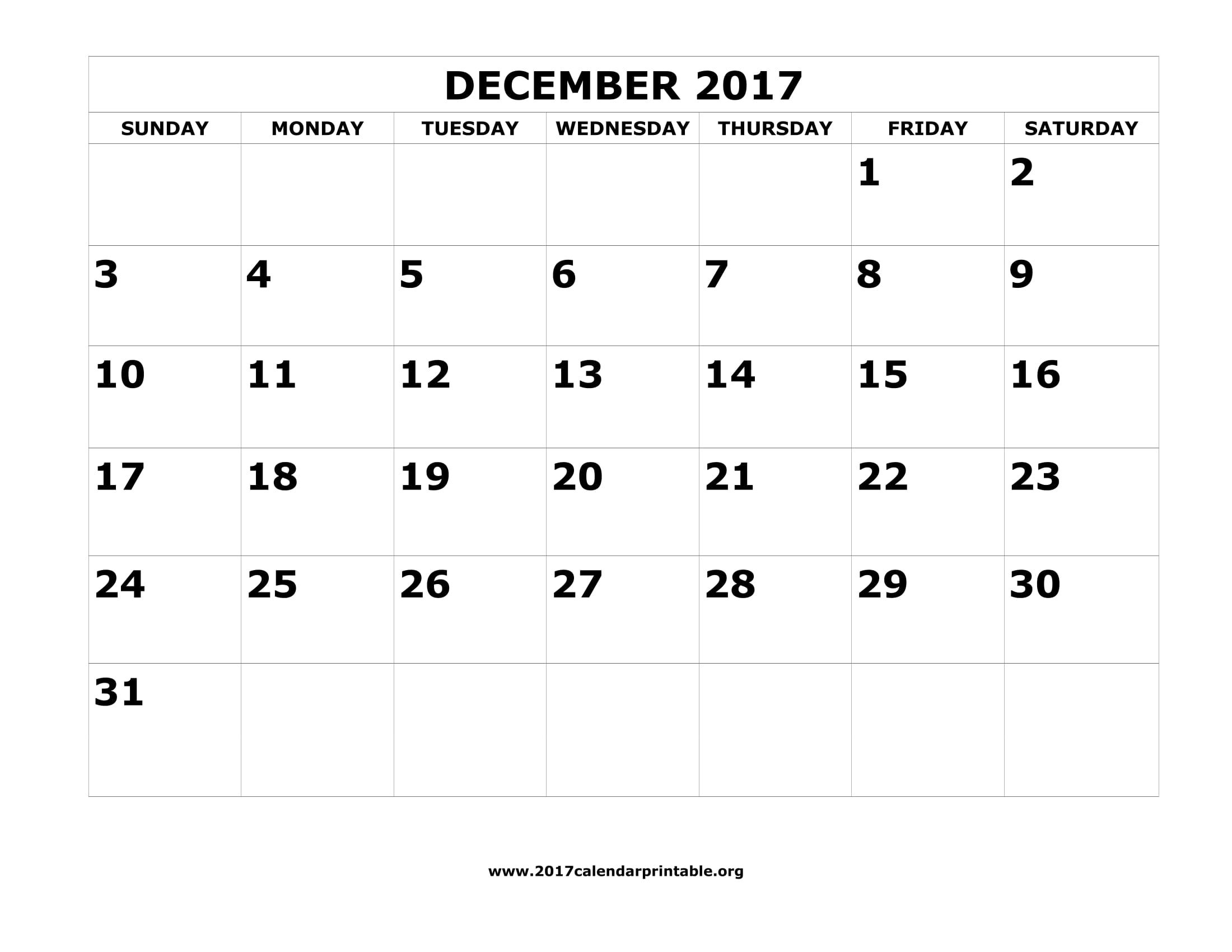 Download December 2017 Calendar Printable with federal holidays and week number as MS Word PDF and JPG in US letter paper format