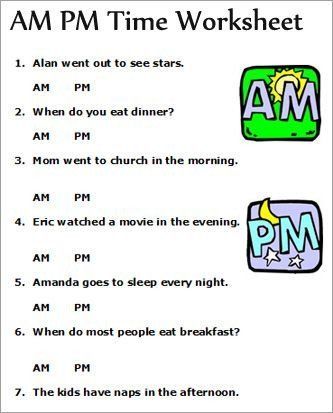 Morning afternoon evening Worksheet Kindergarten Free Printable Am Pm