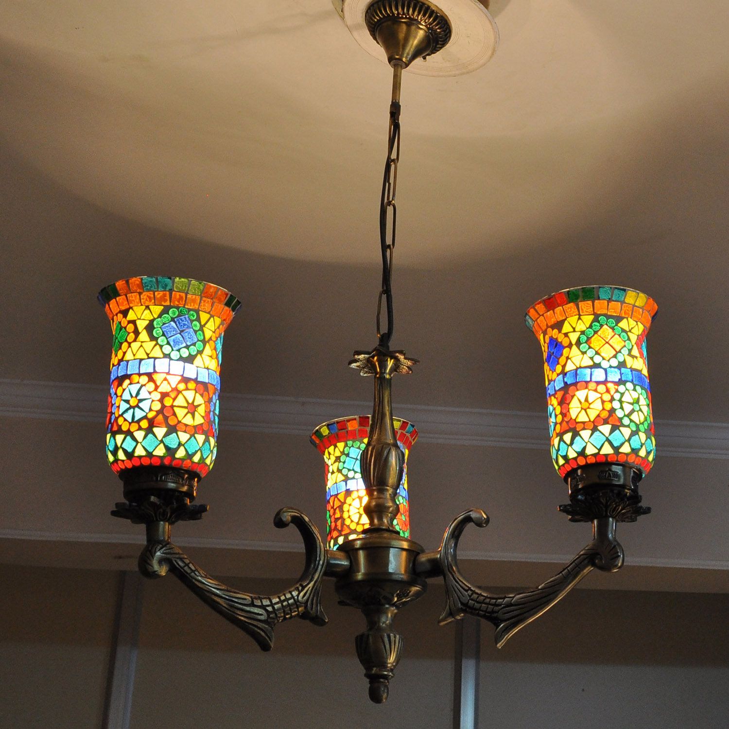 Housewarming Gift Multicolor 3-Lights Chandelier Elephant Metal Fitting Hanging Down Lamps