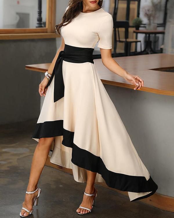 US$ 36.99 - A-line Asymmetric Elegant Long Dress - www.lokeeda.com Womens Midi Dresses, Summer Dresses For Women, Short Sleeve Dresses, Short Sleeves, Maxi Dresses, Cute Short Dresses, Dress Clothes For Women, Casual Dresses, Casual Outfits