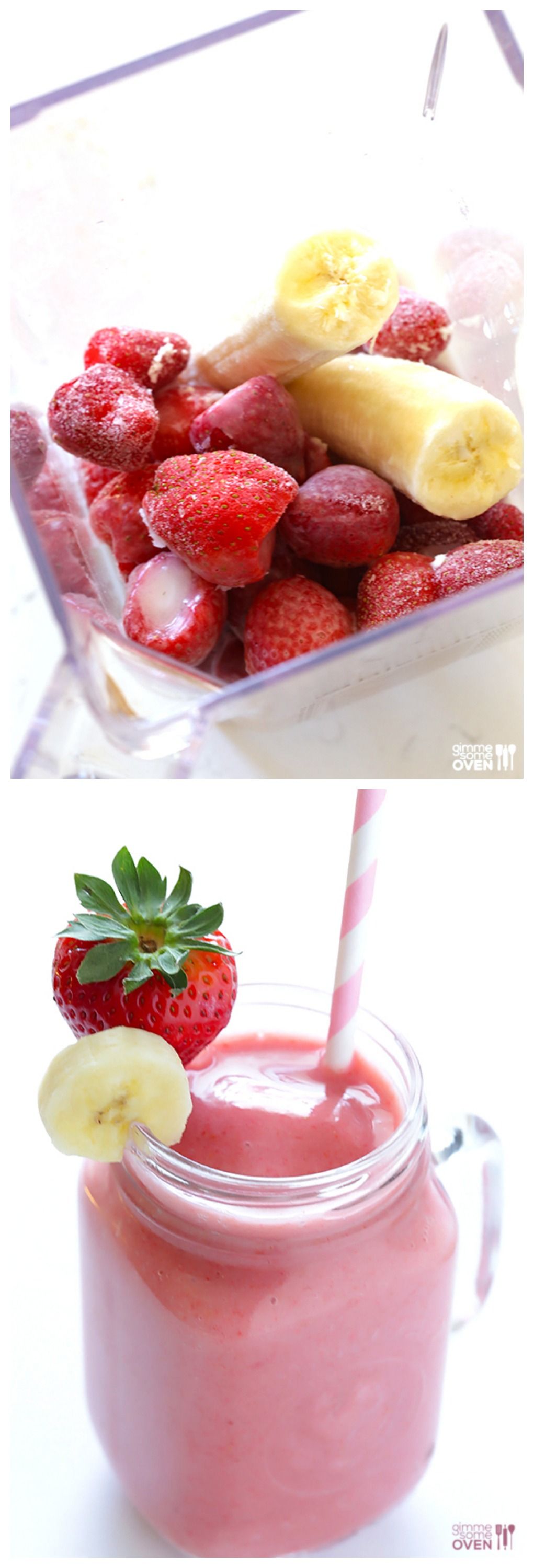 Strawberry Banana Smoothie -- a simple and delicious recipe for this classic favorite smoothie | gimmesomeoven.com #smoothie #recipe #fruitsmoothie