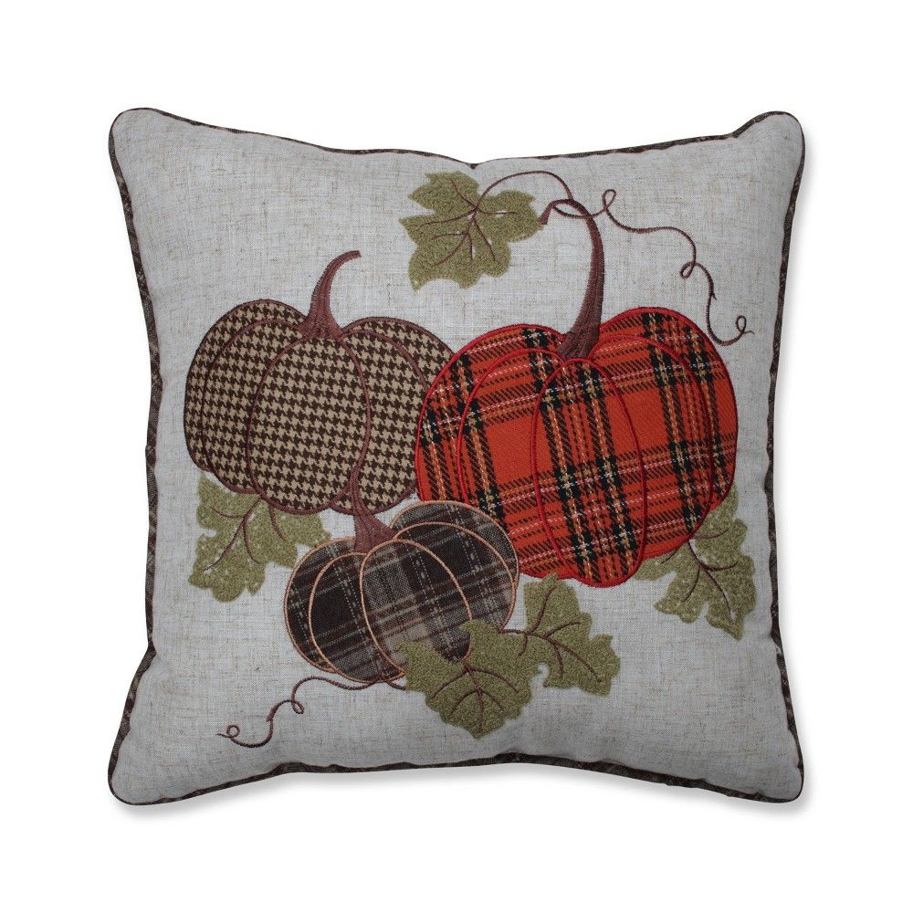 18x18 Indoor Thanksgiving Plaid Pumpkins Applique Square Throw Pillow - Pillow Perfect