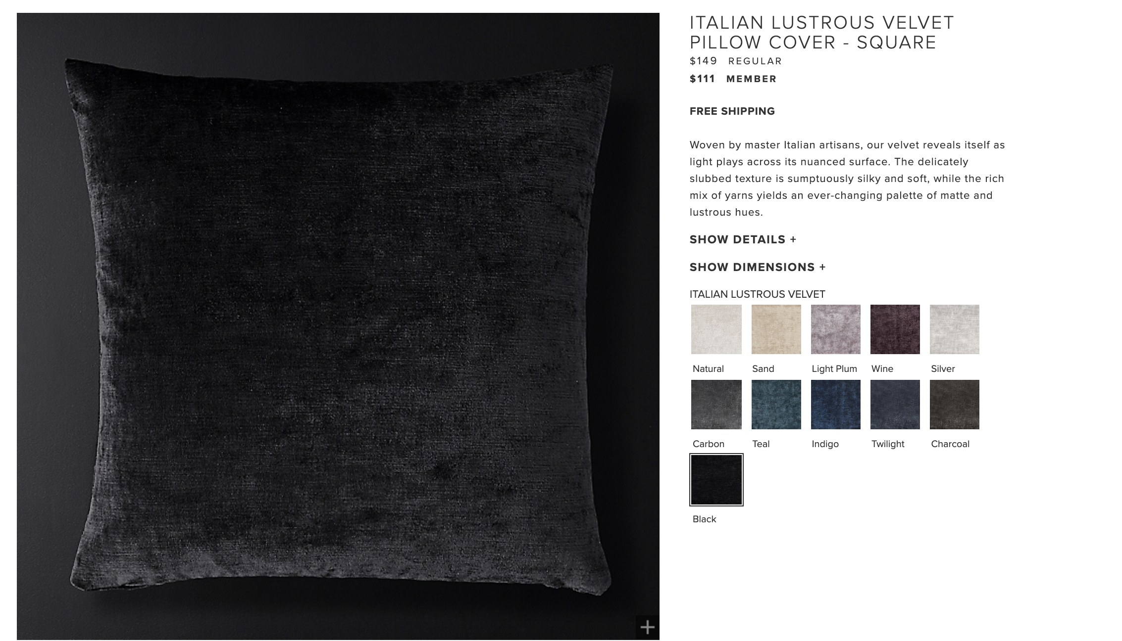 Velvet pillow covers Italian Velvet Pillow Cover