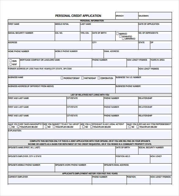 credit application template 40 free credit application form