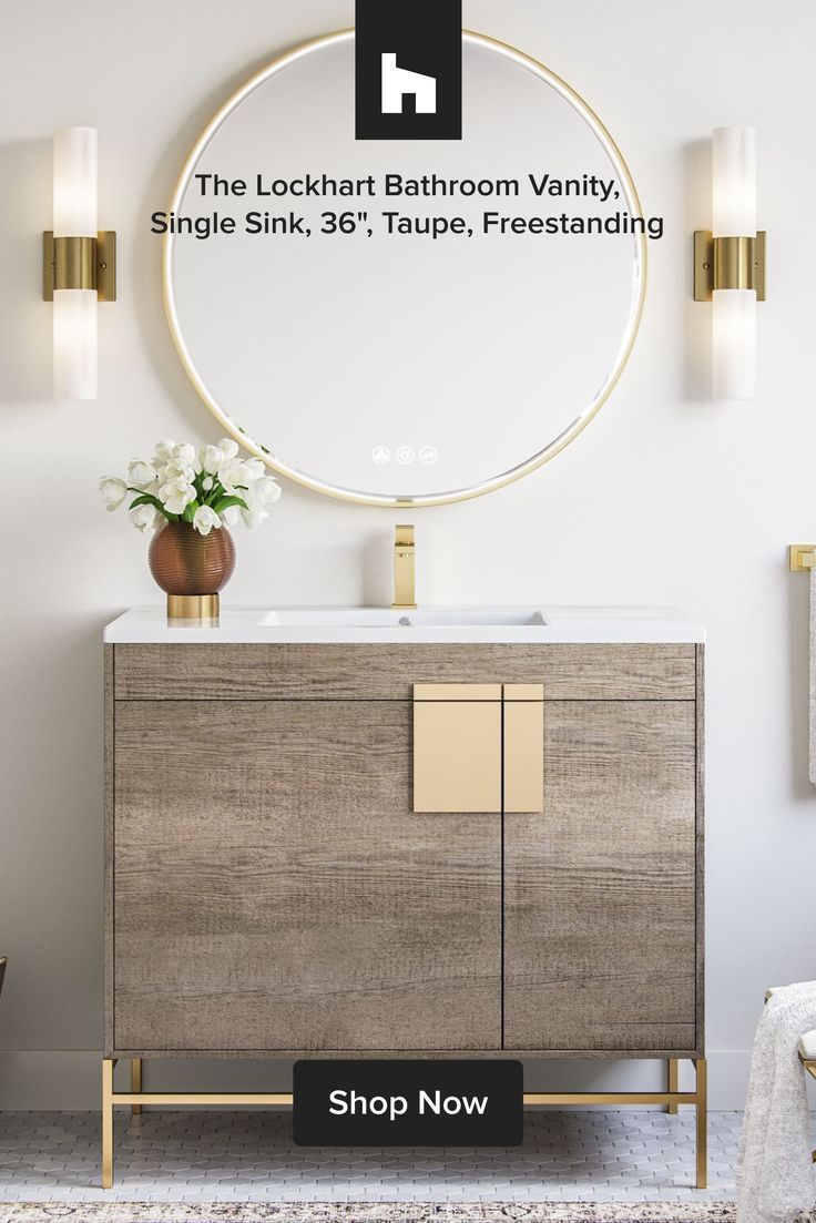 Lockhart Bath Vanity, Taupe, 36", Single Sink, Freestanding by MOD Install Bathroom Sink, Downstairs Bathroom, Bathroom Renos, Bathroom Inspo, Bath Sinks, Bathroom Vanities For Sale, Bath Vanities, Contemporary Bathroom Vanity, Contemporary Furniture