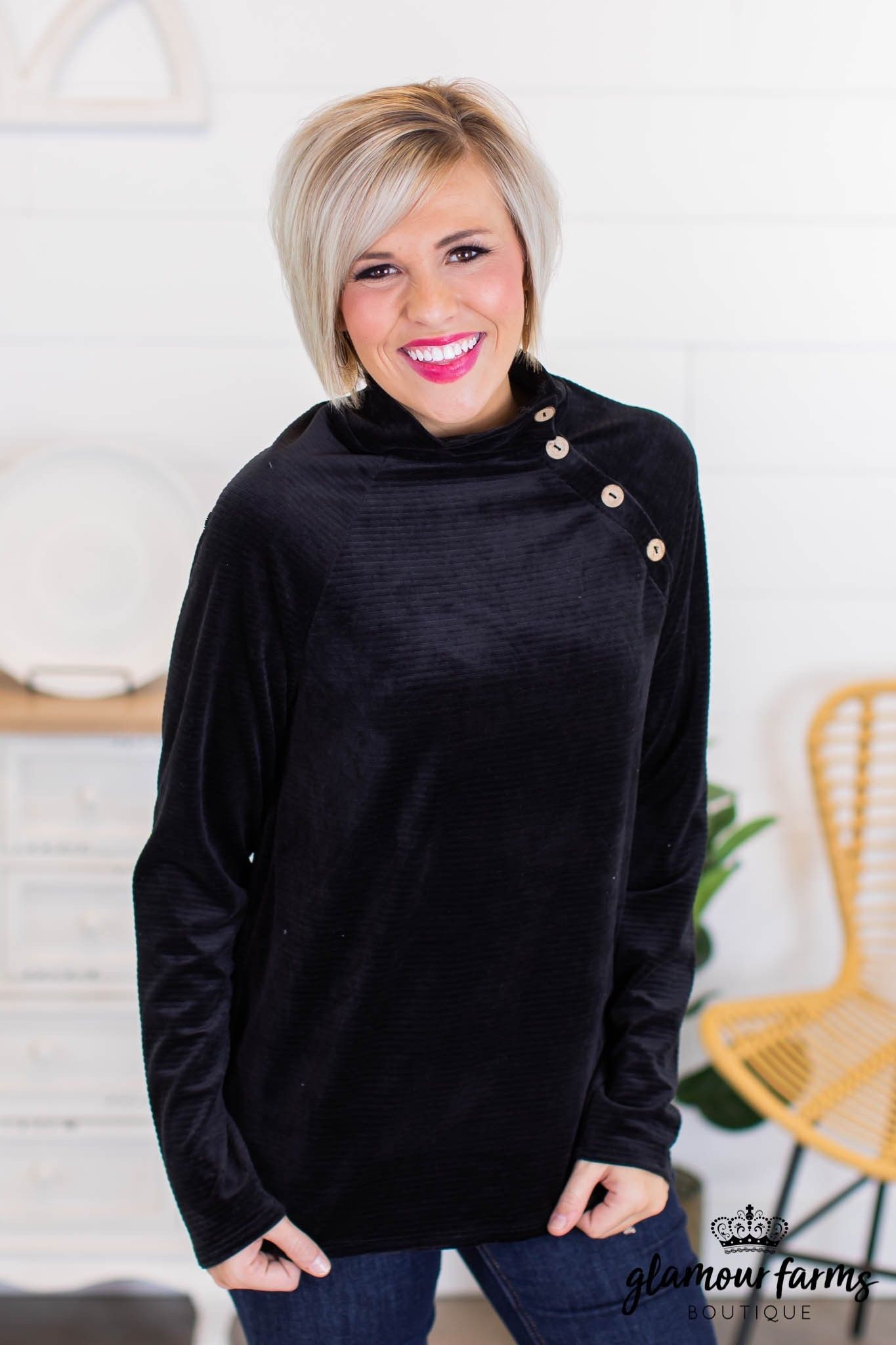 sku10940 | Ribbed Velour Top Black in 2020 | Velour tops sku10940 | Ribbed Velour Top Black in 2020 | Velour tops