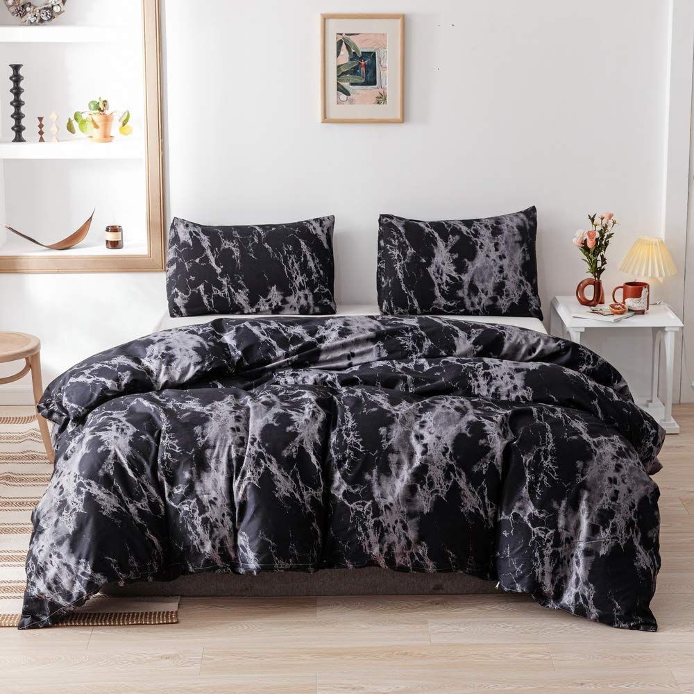Marble Comforter Set Gray Grey Black And White Pattern Printed In 2020 Marble Duvet Cover Microfiber Bedding White Bed Set